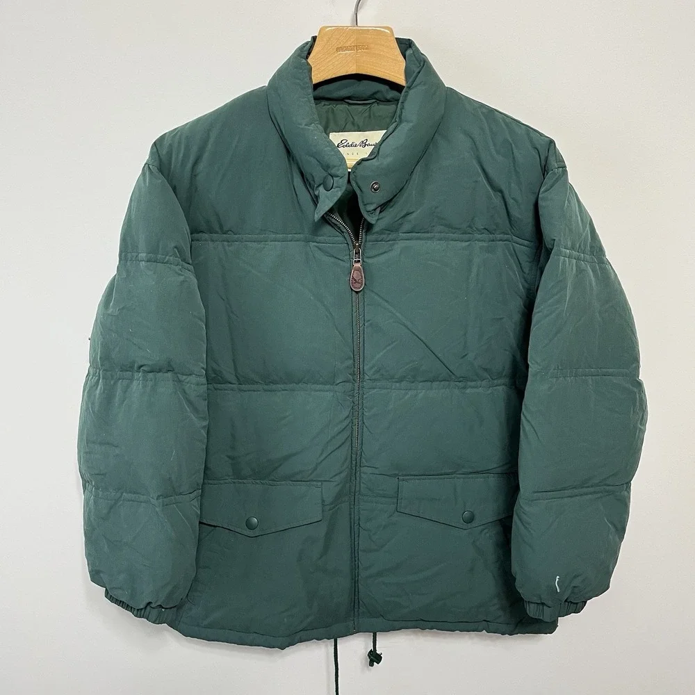 Vintage Eddie Bauer Goose Down Puffer Jacket L Men's Green Outdoor Hiking Ski